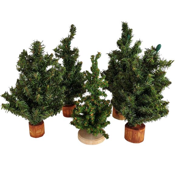 Lot of 5 Christmas Village Spruce Hemlock Trees Posable Bendable Wood Base - Picture 1 of 13